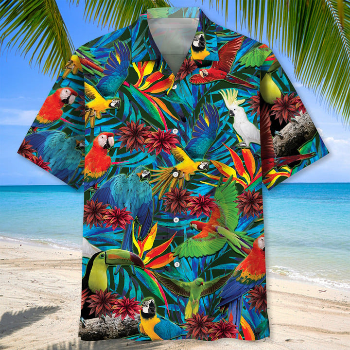 Parrot Tropical Hawaiian Shirt, Men’S Unisex Summer Beach Casual Short Sleeve Summer Vacation Beach Shirts