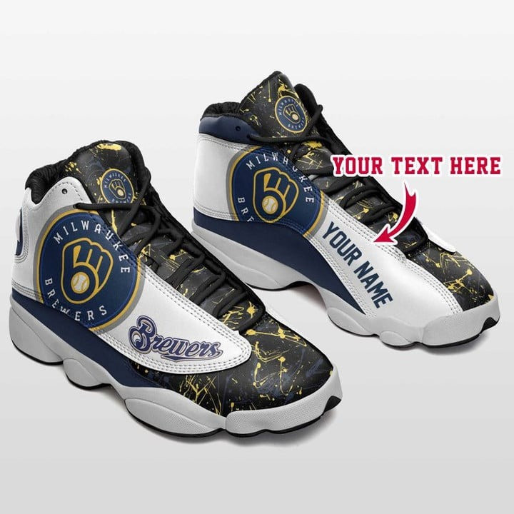 Custom Name MLB Milwaukee Brewers Baseball Team Name And Logo Air Jordan 13 Sneakers JD13 V2185