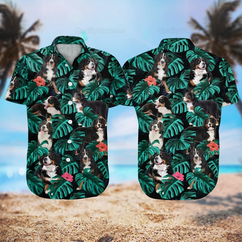 Bernese Mountain Hawaii Shirt, Hawaiian Shirts, Beach Vacation Shirt, Summer Shirt