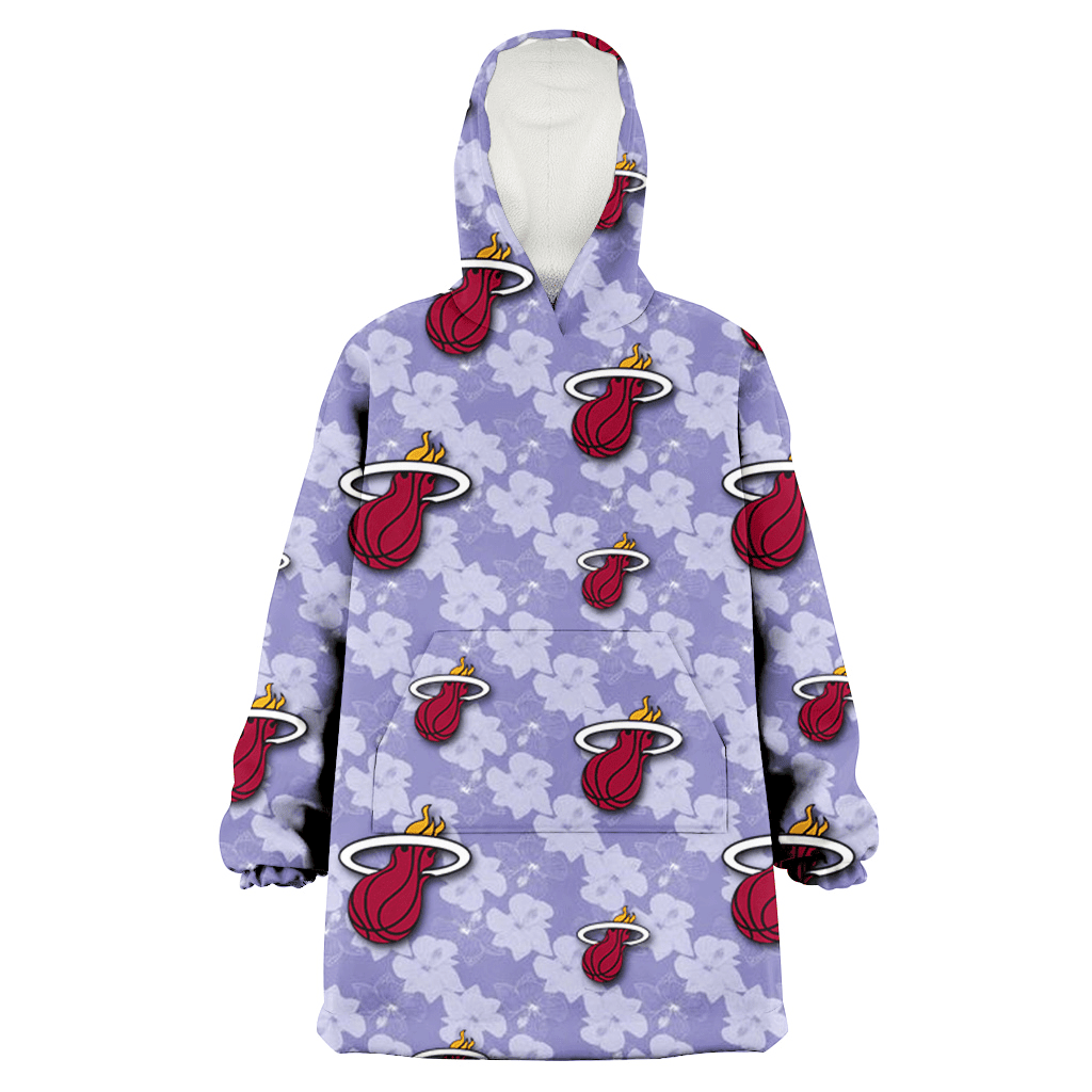 Miami Heat Light Purple Hibiscus Pattern Stripe Powder Purple 3D Printed Hoodie Blanket Snug Hoodie