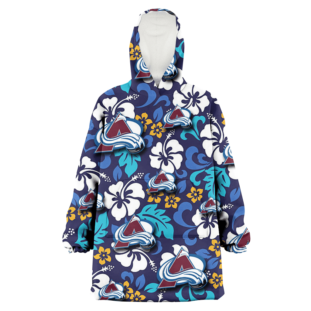 Colorado Avalanche White Hibiscus Ceramic Style Navy Background 3D Printed Hoodie Blanket Snug Hoodie