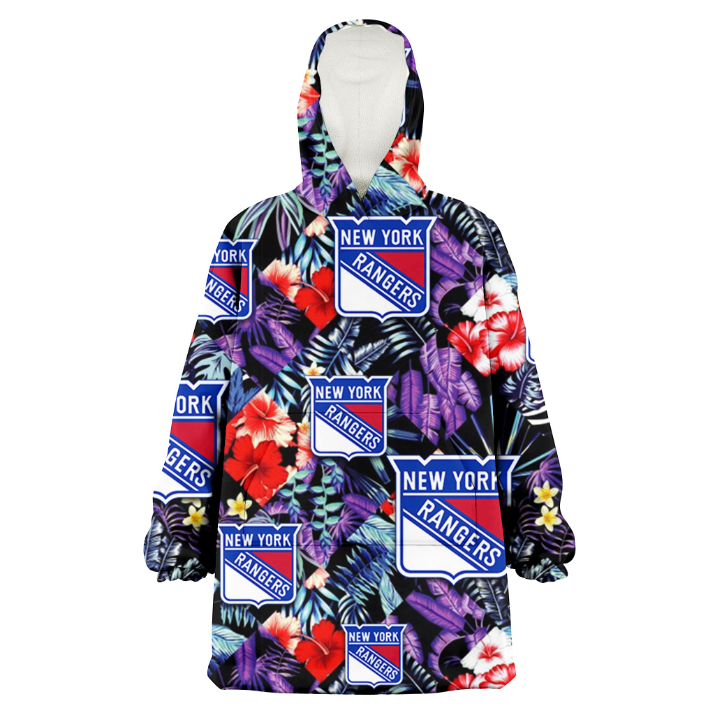 New York Rangers Red Hibiscus Caro Black Background 3D Printed Hoodie Blanket Snug Hoodie