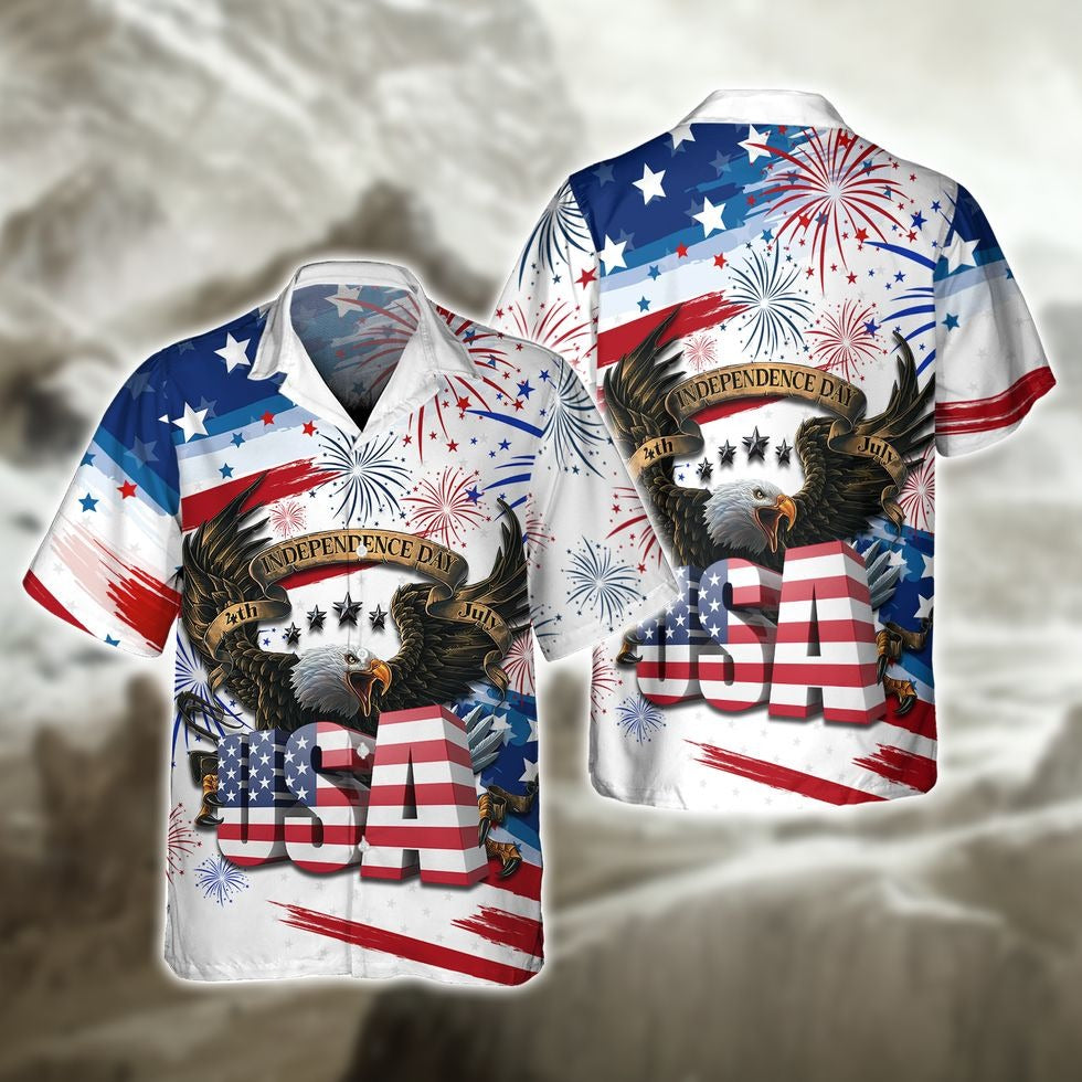 Happy Independence’S Day Usa Eagle 3D Hawaiian Shirts, Fourth Of Jul Aloha Hawaii Beach Shirt Short Sleeve