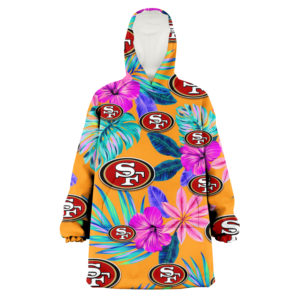 San Francisco 49ers Purple Hibiscus Neon Leaf Orange Background 3D Printed Hoodie Blanket Snug Hoodie