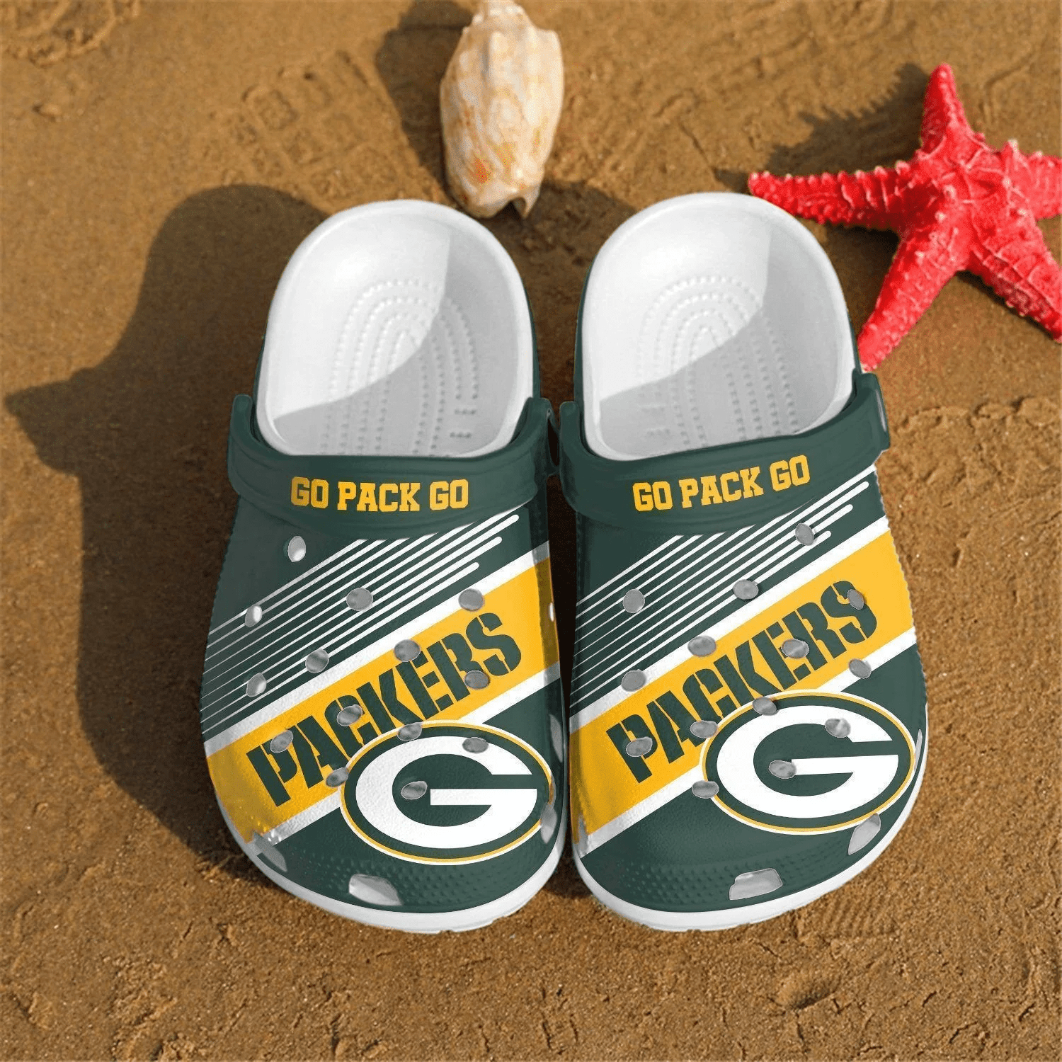 Green Bay Packers Logo Pattern Crocss Classic Clogs Shoes In Dark Green Ver177