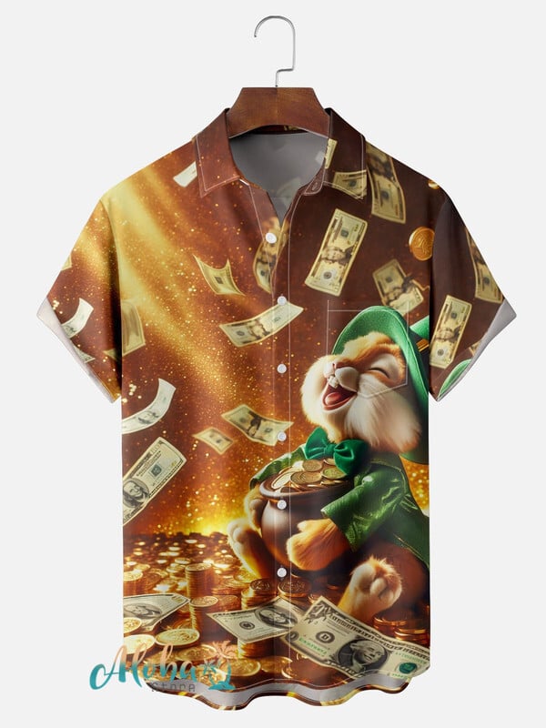 Lucky Bunny Hawaiian Shirt – Leprechaun Rabbit With Gold & Money, St. Patrick’S Theme