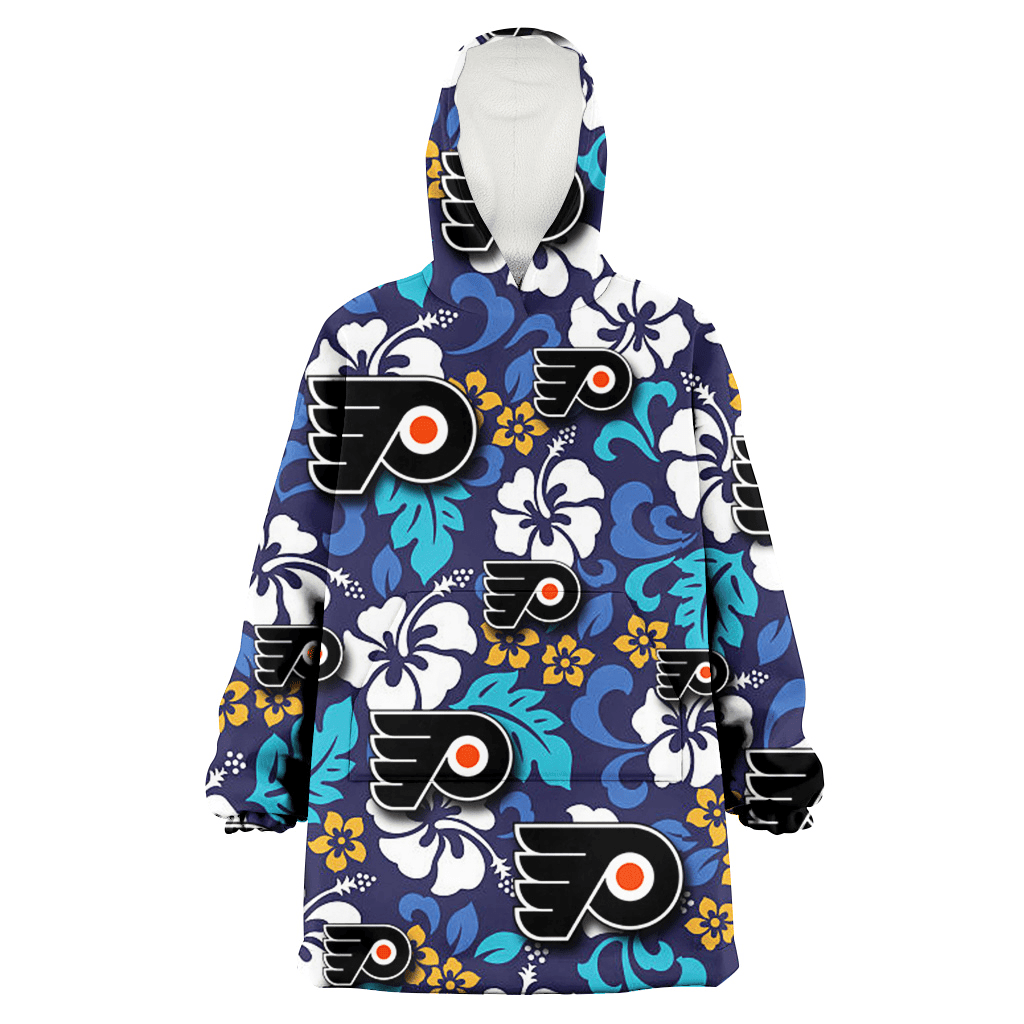 Philadelphia Flyers White Hibiscus Ceramic Style Navy Background 3D Printed Hoodie Blanket Snug Hoodie