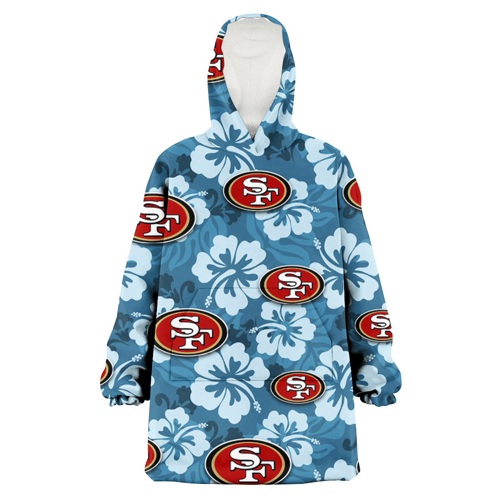 San Francisco 49ers Light Blue Hibiscus Blue Background 3D Printed Hoodie Blanket Snug Hoodie