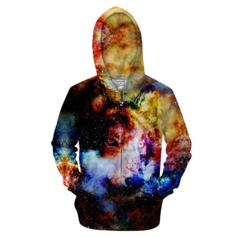 Colorful Galaxy Wolf Zip-up Hoodie
