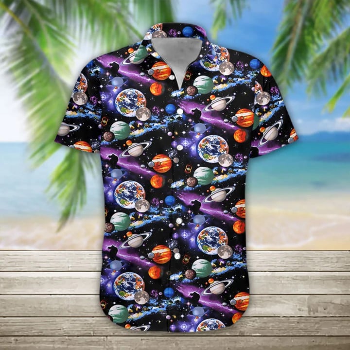 3D Planet Solar System Hawaiian Shirt, Hawaiian Shirts For Men Print Button Down Shirt, Hawaiian Shirt For Woman