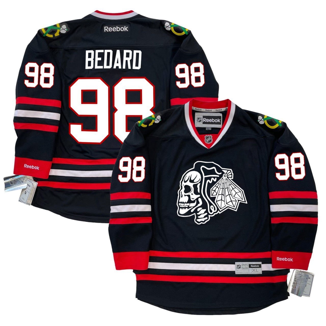 Bedard #98 Blackhawks Black Jersey – All Stitched