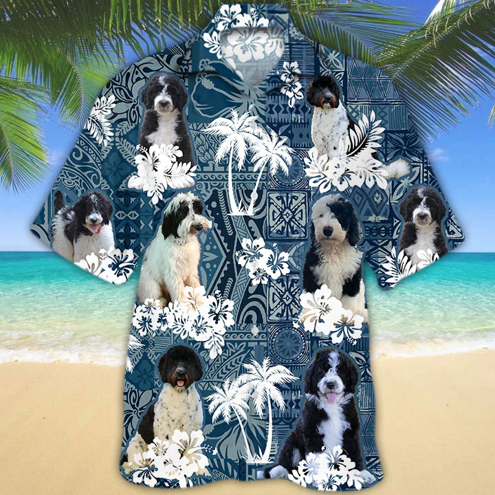 Black And White Goldendoodle Hawaiian Shirt