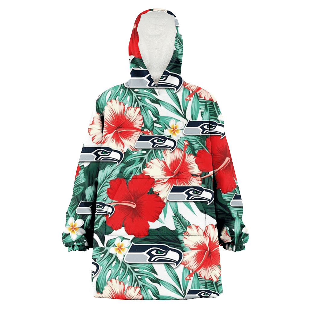 Seattle Seahawks Red Coral Hibiscus White Porcelain Flower Banana Leaf 3D Printed Hoodie Blanket Snug Hoodie