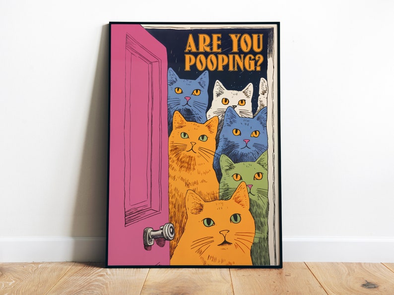 Bathroom Cat Print For Toilet Wall Art Print Funny Cat Print Maximalist Wall Art Bathroom Wall Art Toilet Poster Funny Posters Pooping Print