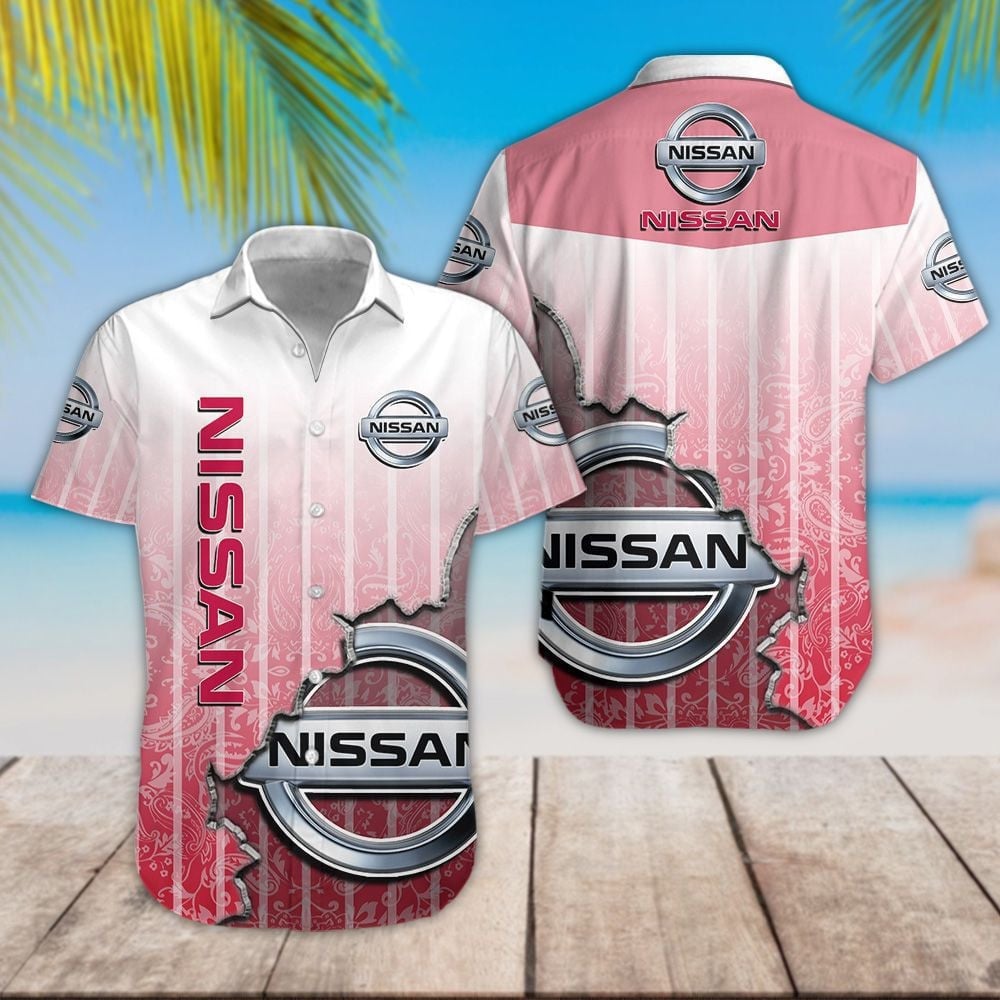 Nissan Logo Half Broken Wall Effect Cool Design 3D Hawaiian Shirt