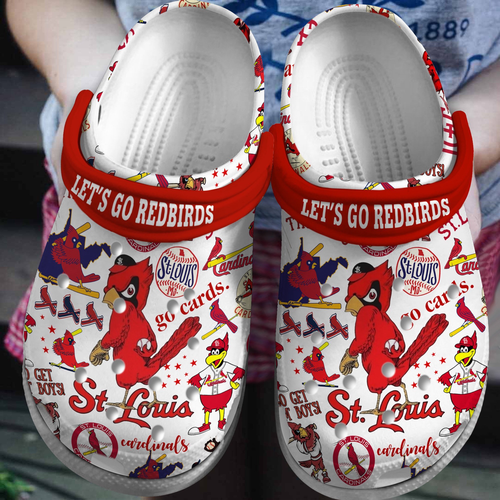 St. Louis Cardinals Logo Baseball MLB Cheer Mascot White And Red Crocss Classic Clogs Shoes Ver96