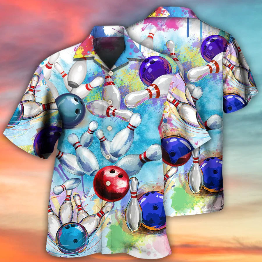 3D Bowling Hawaiian Shirt, Colorful Bowling Ball And Pins Hawaiian Shirt For Men – Perfect Gift For Bowling Lovers, Bowlers