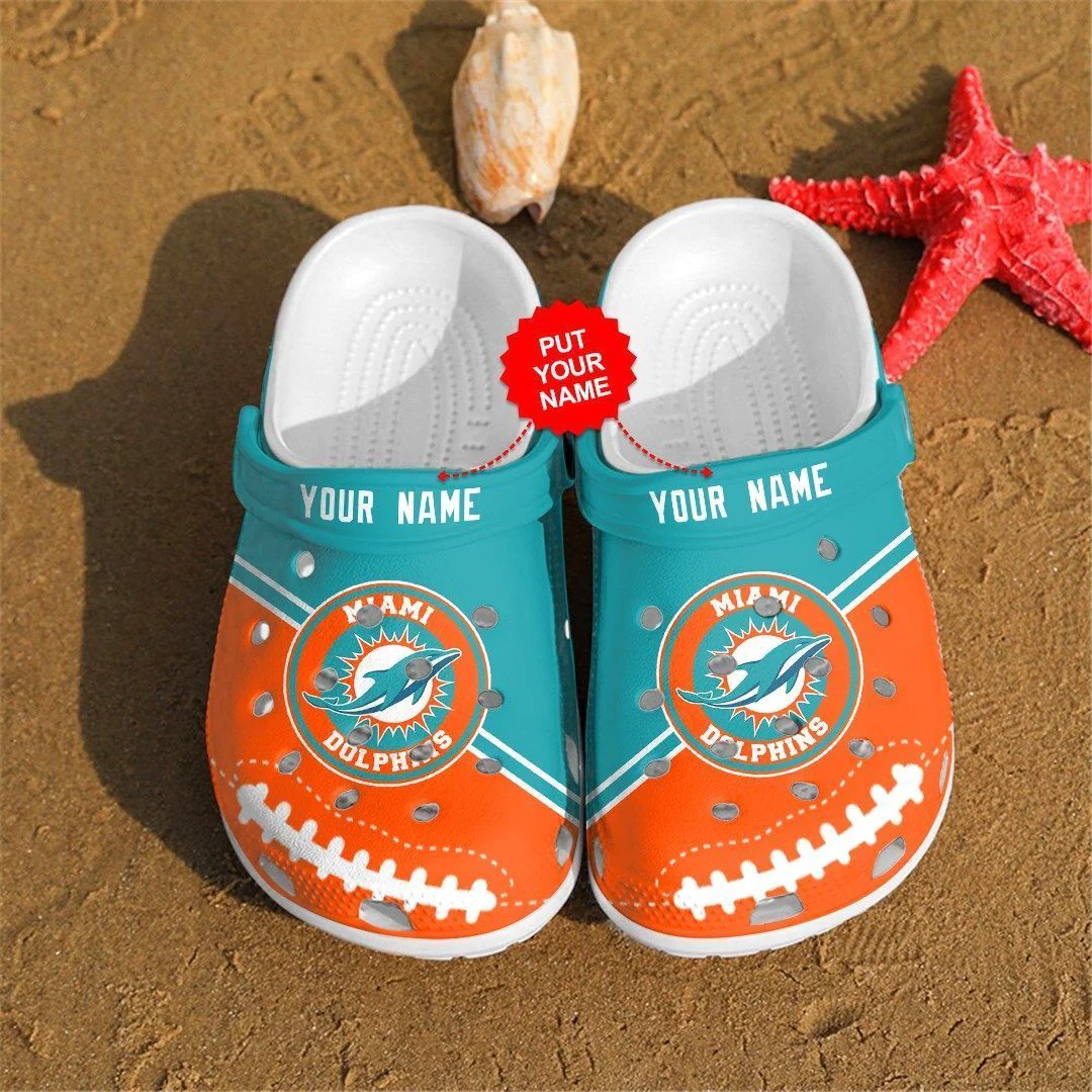 Miami Dolphins Team Custom Name Crocss Clog Comfortable Shoes Ver881