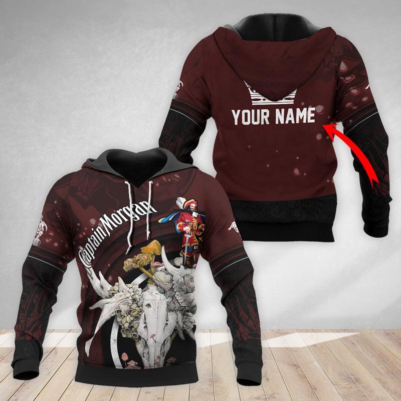 Personalized Captain Morgan Deer Skull With Mushrooms Hoodie & Zip Hoodie