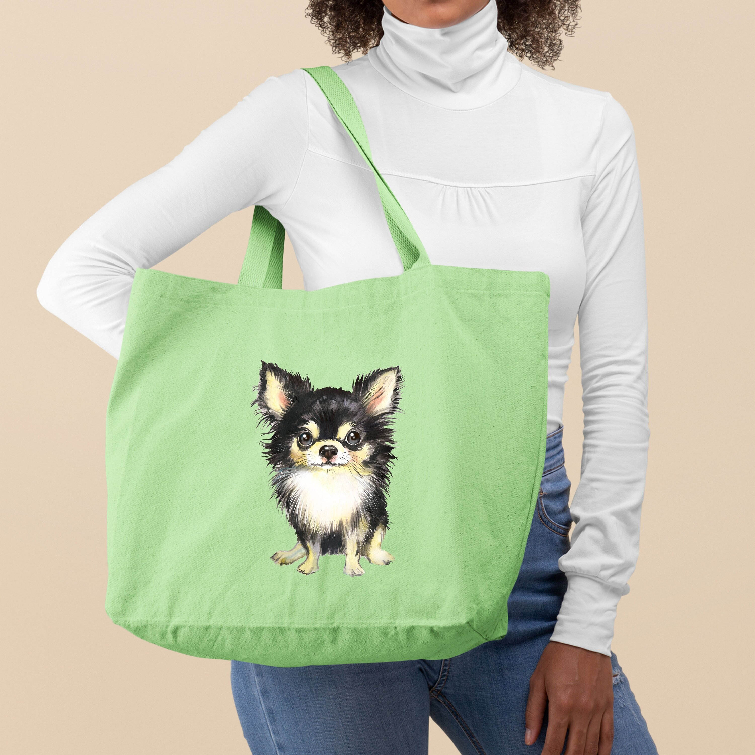 Chihuahua Dog Tote Bag, Cute Chihuahua Totebag, Tote Bag Gift for Chihuahua Lovers, Canvas Tote Bag, Women Shoulder Bag, Pet Owner Tote Bag