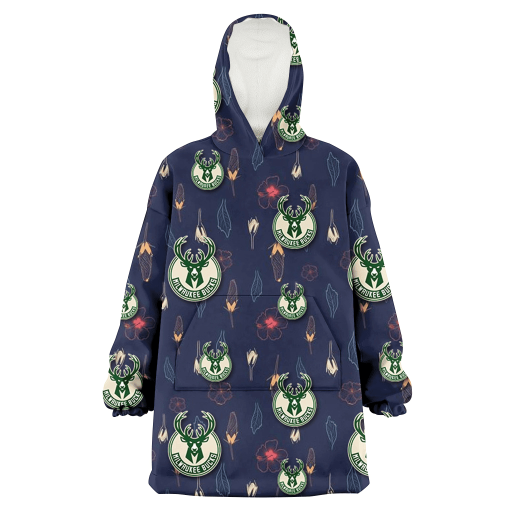 Milwaukee Bucks Small Hibiscus Buds Navy Background 3D Printed Hoodie Blanket Snug Hoodie