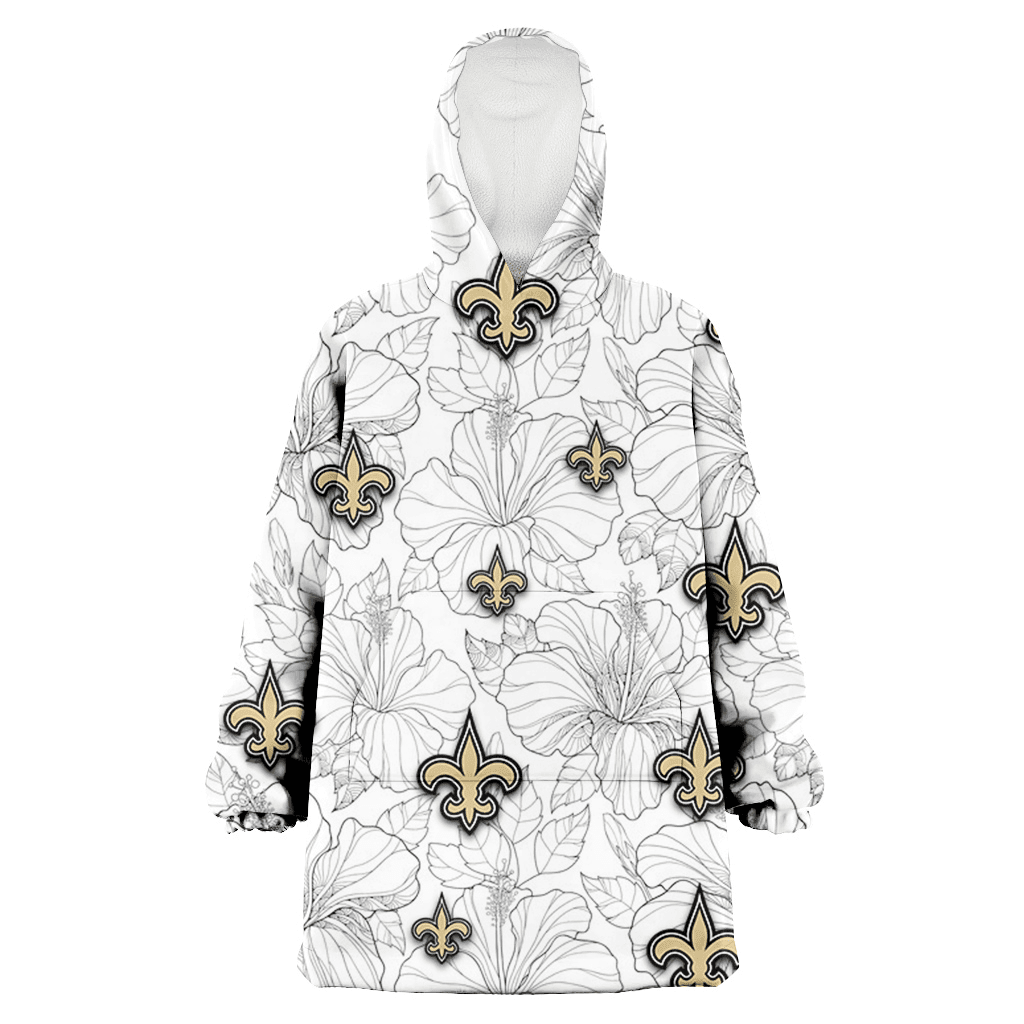 New Orleans Saints Sketch Hibiscus White Background 3D Printed Hoodie Blanket Snug Hoodie