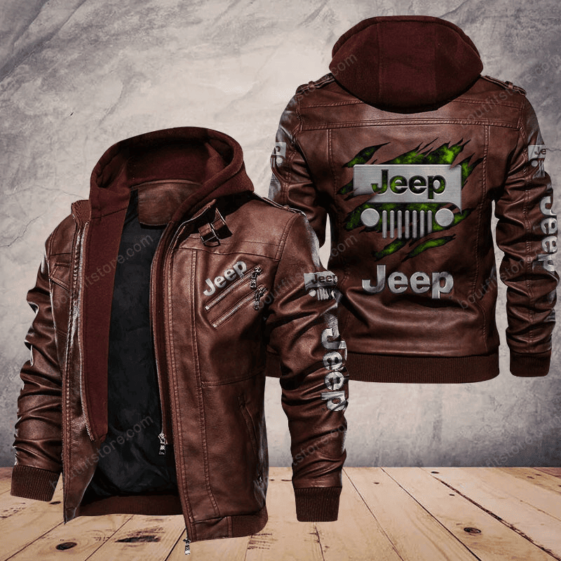 Jeep Zip Leather Jacket With Hood