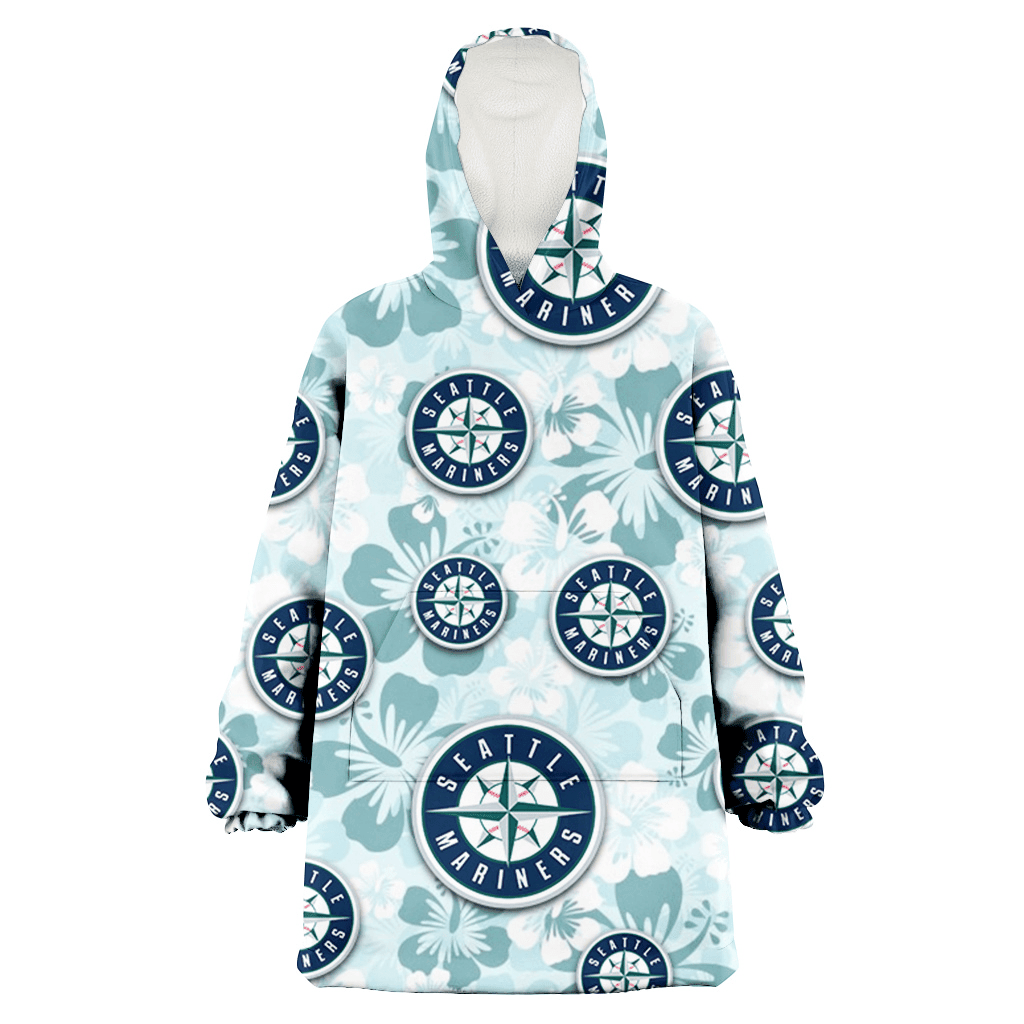 Seattle Mariners Pale Turquoise Hibiscus Light Cyan Background 3D Printed Hoodie Blanket Snug Hoodie