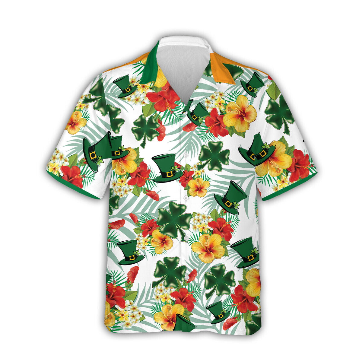 Tropical Hibiscus St Patrick’S Day Hawaiian Shirt Irish Shamrock 3D