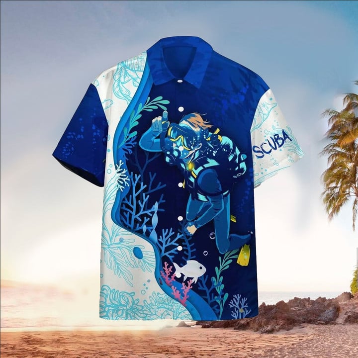 Scuba Hawaiian Shirt, Scuba Lover Gifts, Perfect Gift Ideas For Scuba Lover