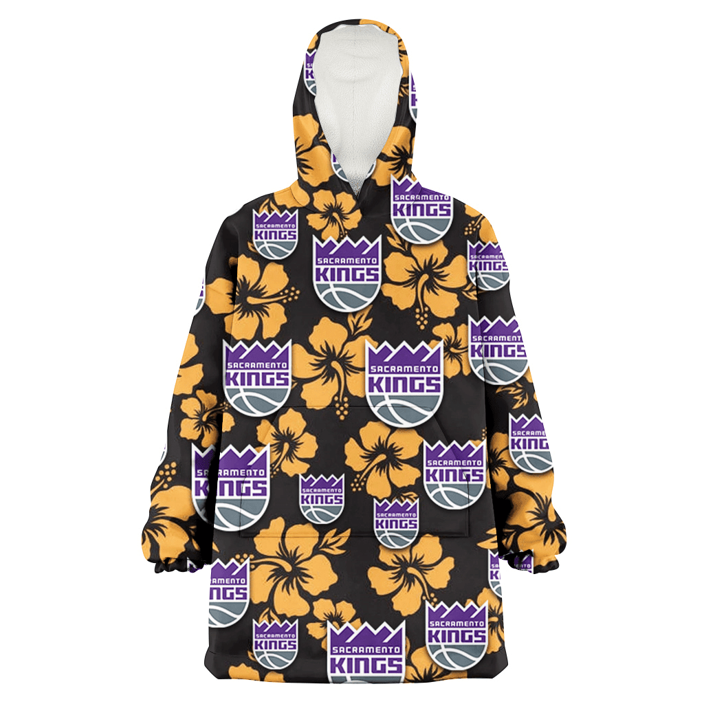 Sacramento Kings Tiny Yellow Hibiscus Black Background 3D Printed Hoodie Blanket Snug Hoodie