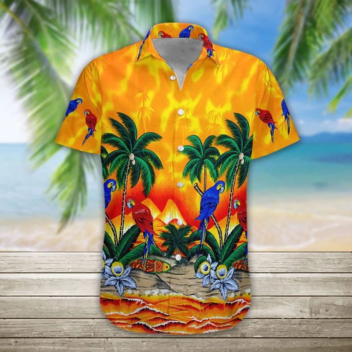 3D Parrot Hawaii Shirt, Men’S Hawaiian Shirt Casual Button Down Shirts, Short Sleeve Hawaiian Shirts For Men