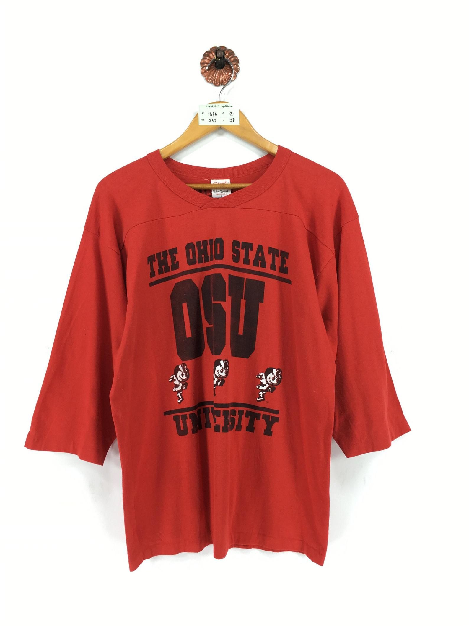 Vintage 90S Ohio State University Pullover Tshirt Unisex The Osu Event Sportswear Custom Apparel Third Quarter Sleeves Tee M