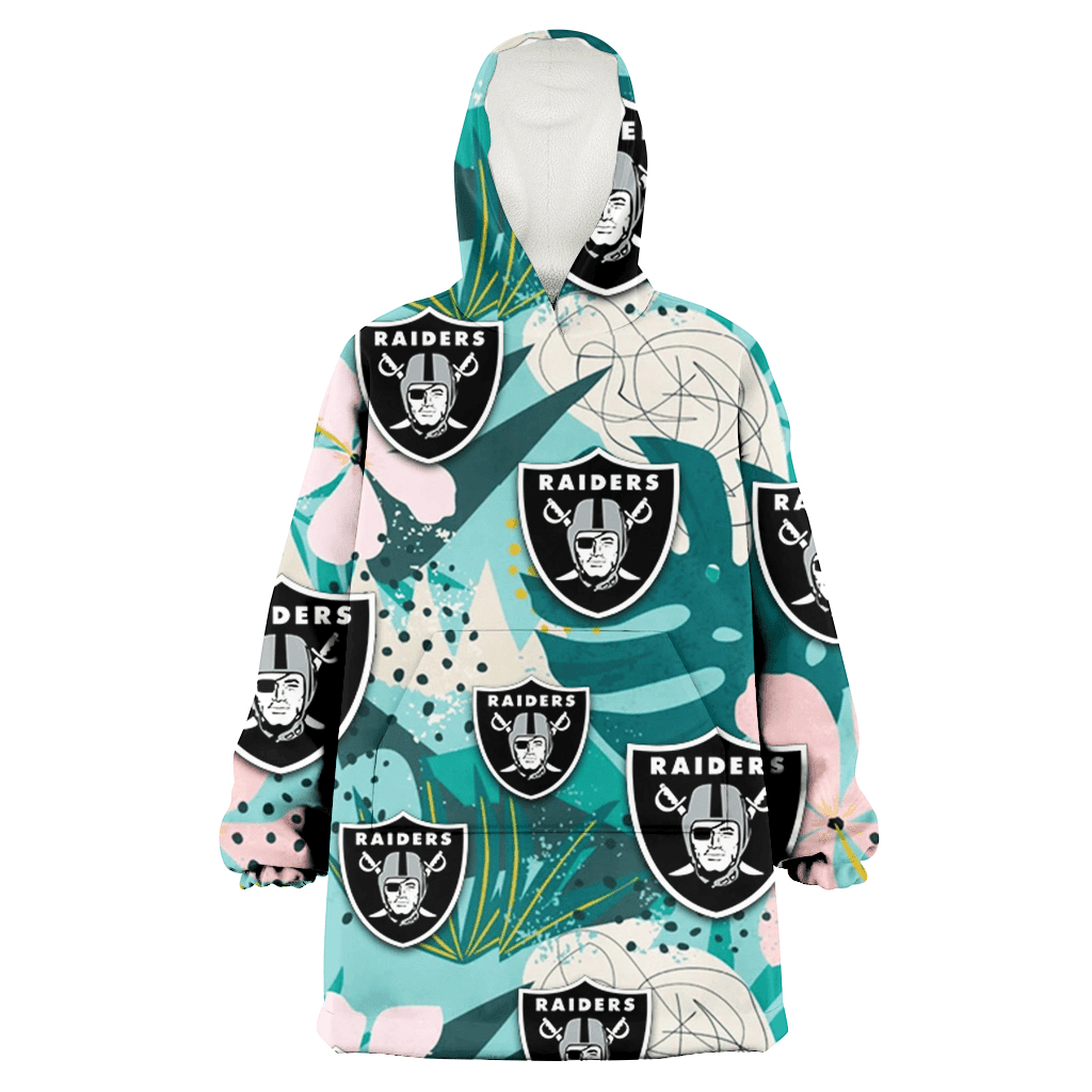 Las Vegas Raiders Pastel Hibiscus Palm Leaf Tiny Dot Green Background 3D Printed Hoodie Blanket Snug Hoodie