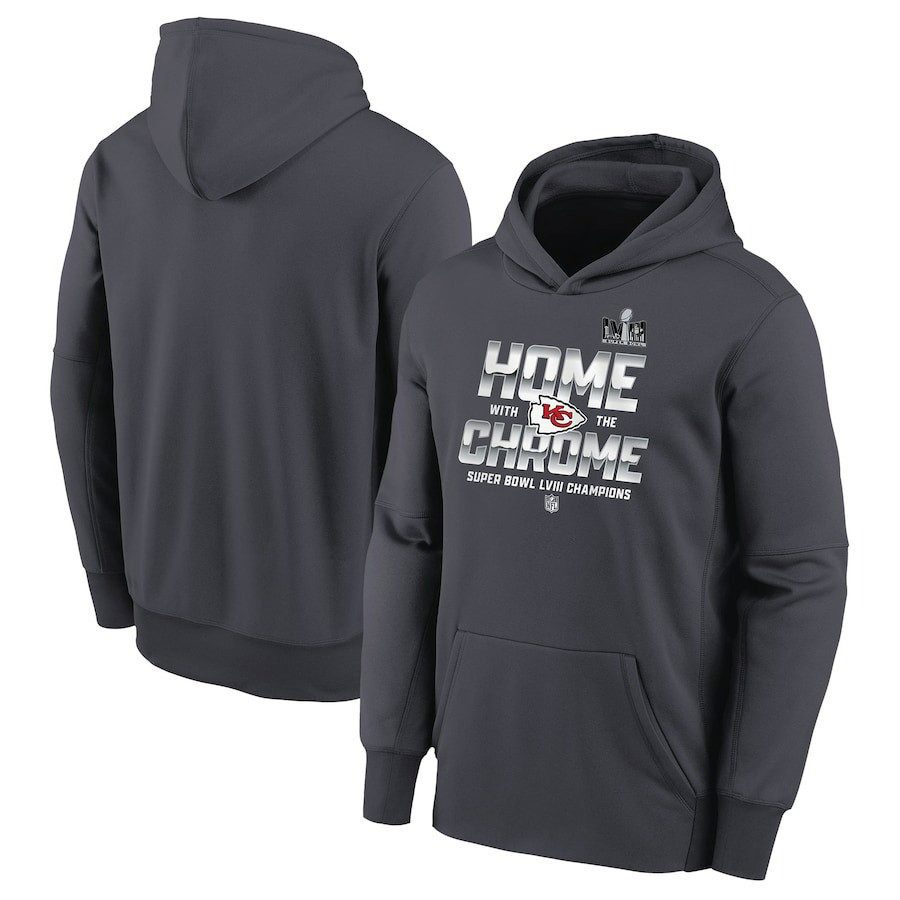 Kansas City Chiefs NFL Super Bowl LVIII Champions Home With The Chrome Charcoal Print 2D Hoodie