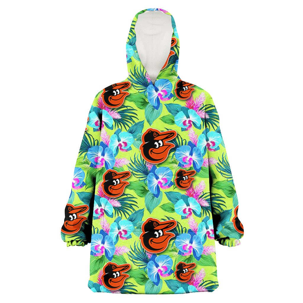 Baltimore Orioles Blue Orchid Green Pink Leaf Green Background 3D Printed Hoodie Blanket Snug Hoodie