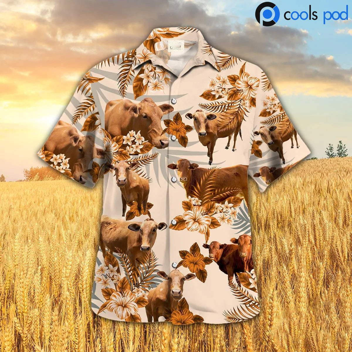 Beefmaster Hibiscus Hawaiian Shirt, Orange Cow Hawaiian Shirts, Best Farm Hawaii Shirt Premium