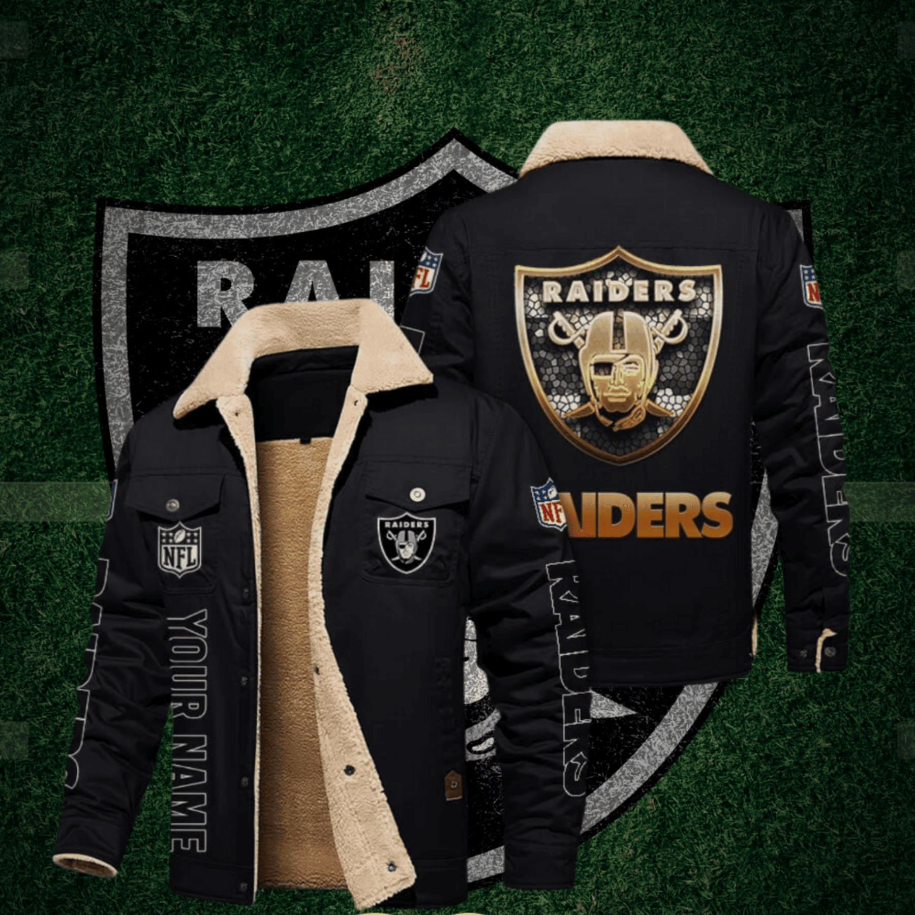 Las Vegas Raiders NFL Style Custom Name Stand Collar Jacket