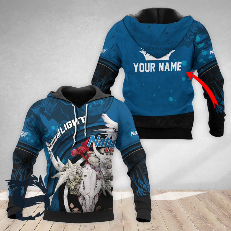 Personalized Natural Light Deer Skull With Mushrooms Hoodie & Zip Hoodie