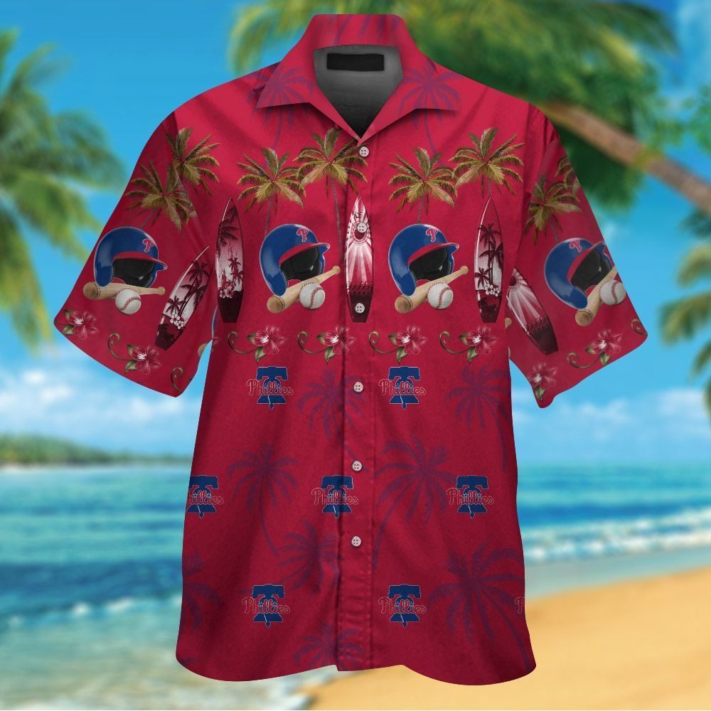 Philadelphia Phillies Short Sleeve Button Up Tropical Hawaiian Shirt Ver09