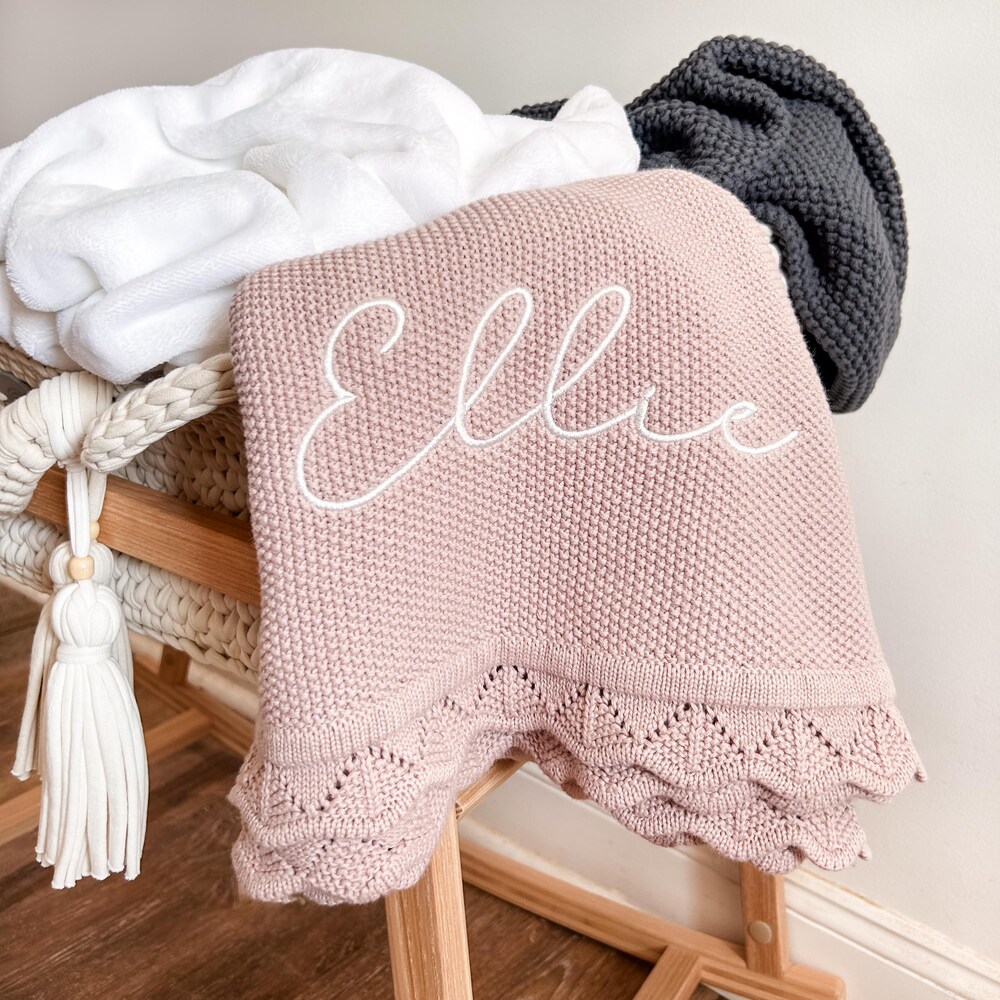 Embroidered Name Knit Blanket, Knitted Baby Name Blanket, Baby Name Blanket, Personalized Name, Name Blanket For Girl, Pink Baby Blanket Comfort Meets Style | Shop24H Teeshirtsummer