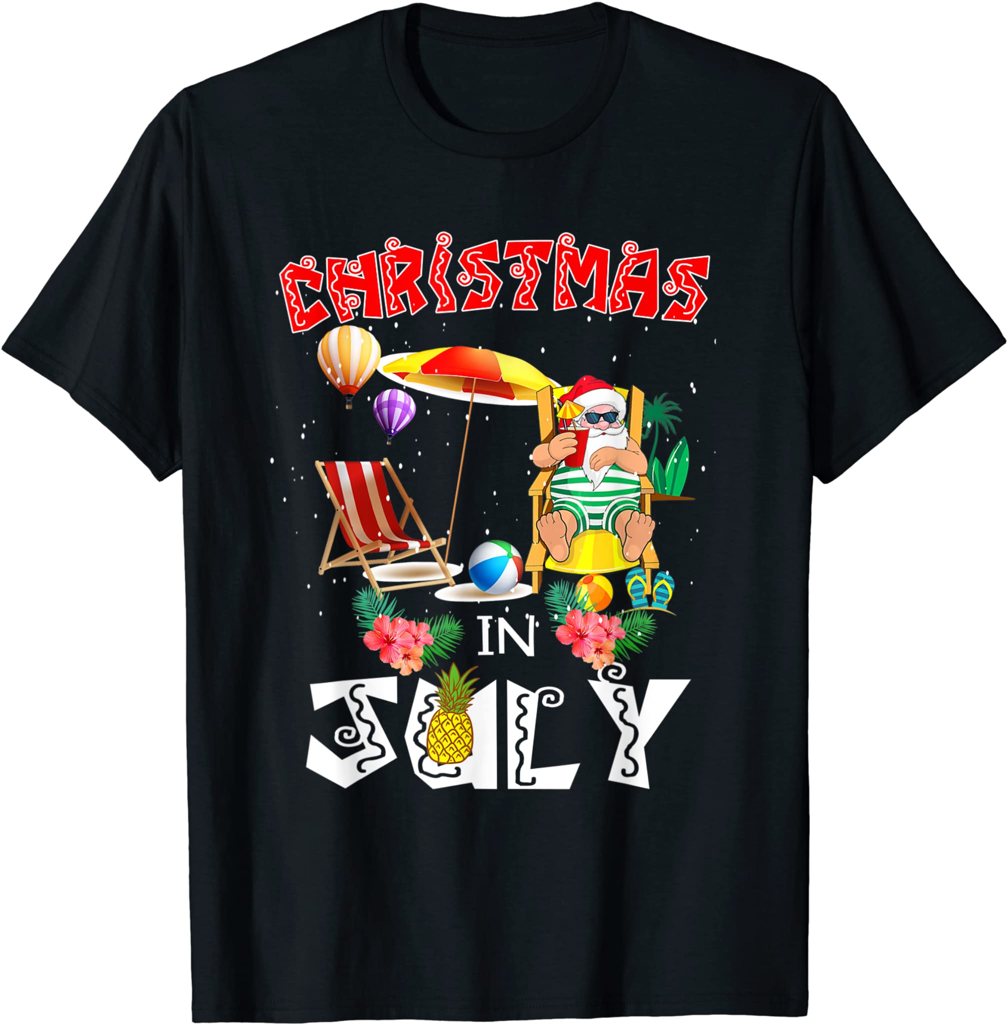 Christmas In July Funny Santa Hawaiian Summer Celebration T-Shirt