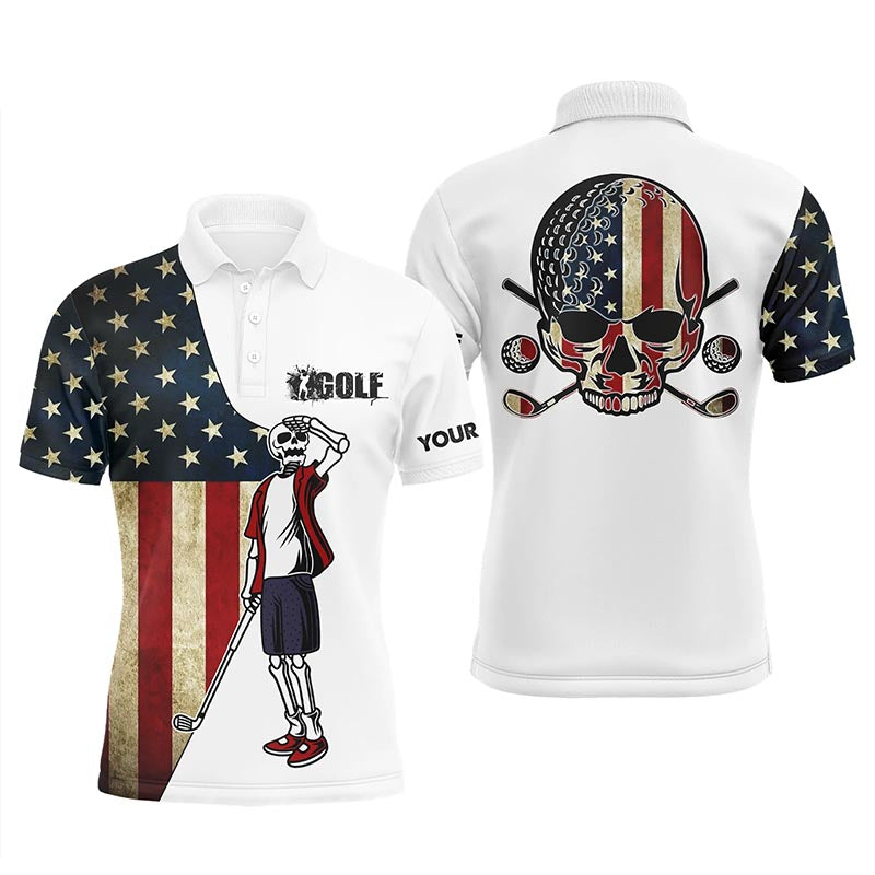 Vintage American Flag Patriotic Mens Golf Polo Shirt Custom Golf Skull Men'S Flag Polo Shirts Nqs5378 Donuink Store