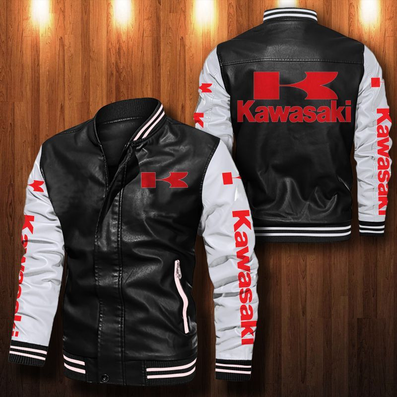 Kawasaki Leather Varsity Jacket Bomber Coat