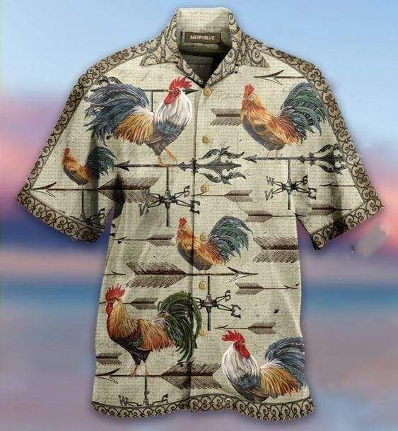 Short Sleeves Rooster Cotton Aloha Shirt