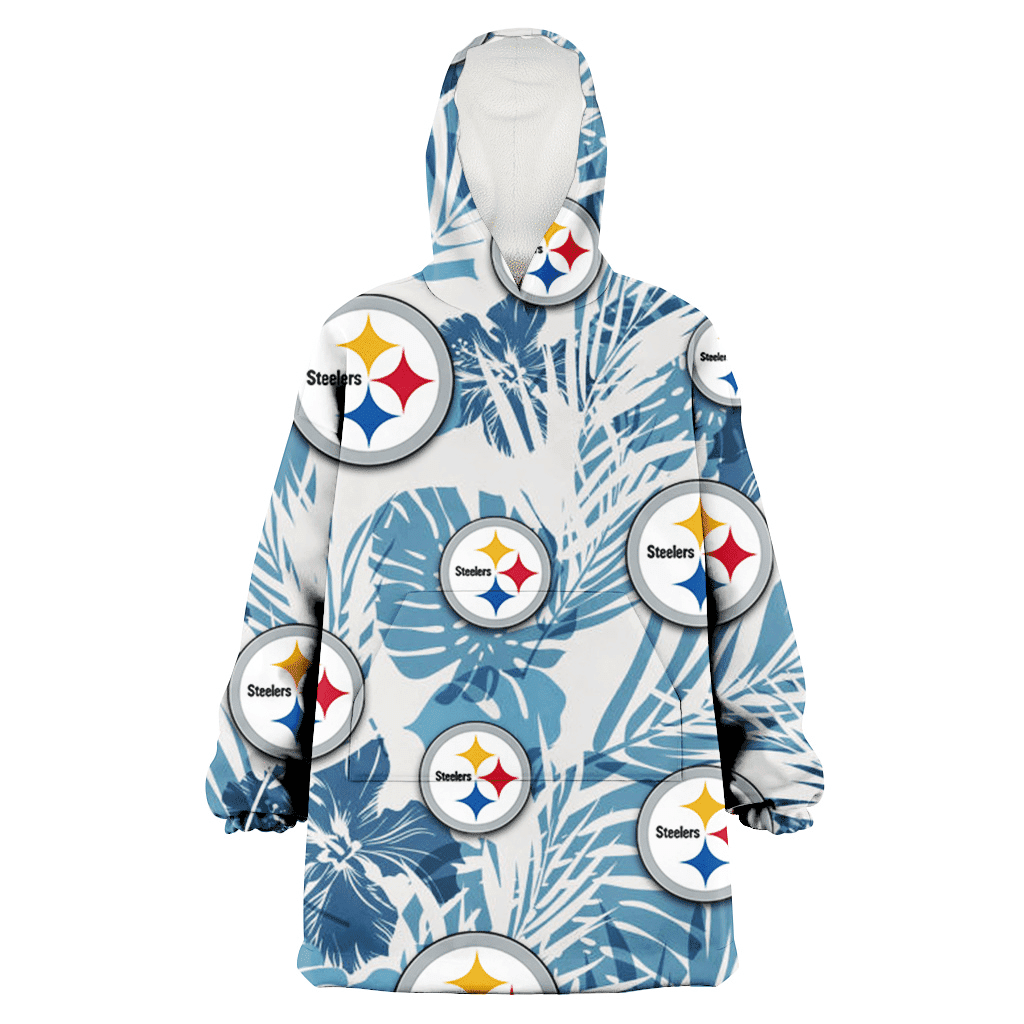 Pittsburgh Steelers Hibiscus Balm Leaves Blue And White Background 3D Printed Hoodie Blanket Snug Hoodie