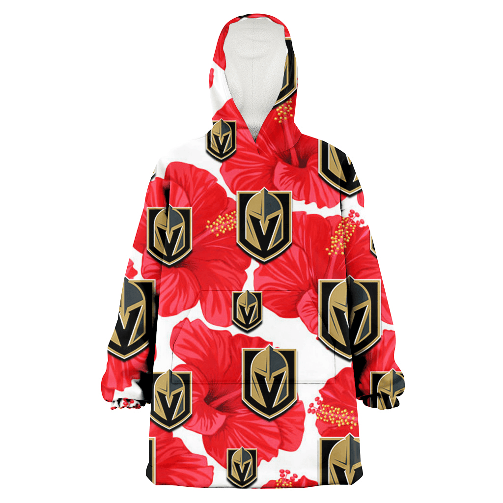 Vegas Golden Knights Big Red Hibiscus White Background 3D Printed Hoodie Blanket Snug Hoodie