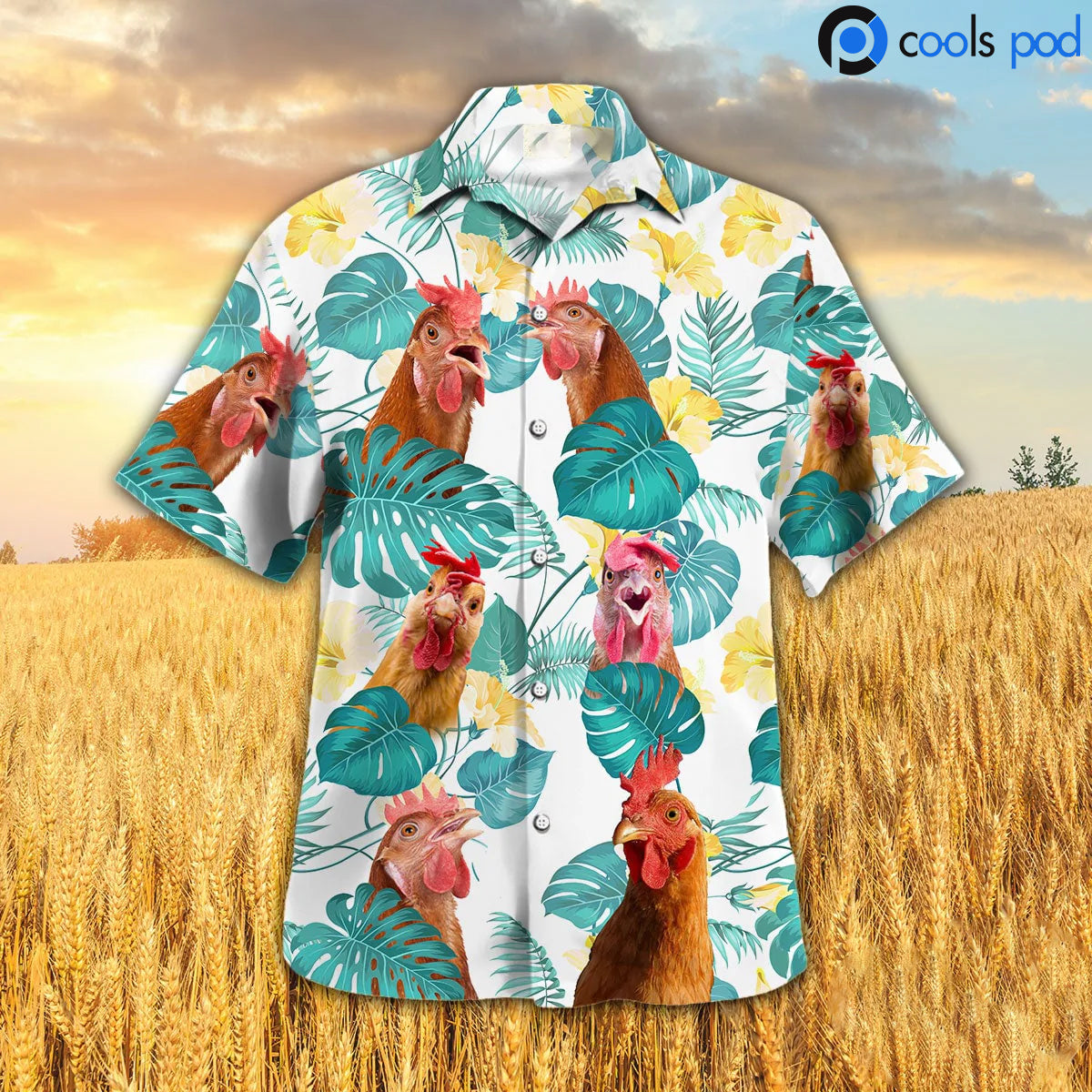 Chicken In Tropical Leaves Pattern Hawaiian Shirt, Rooster Hawaiian Shirts