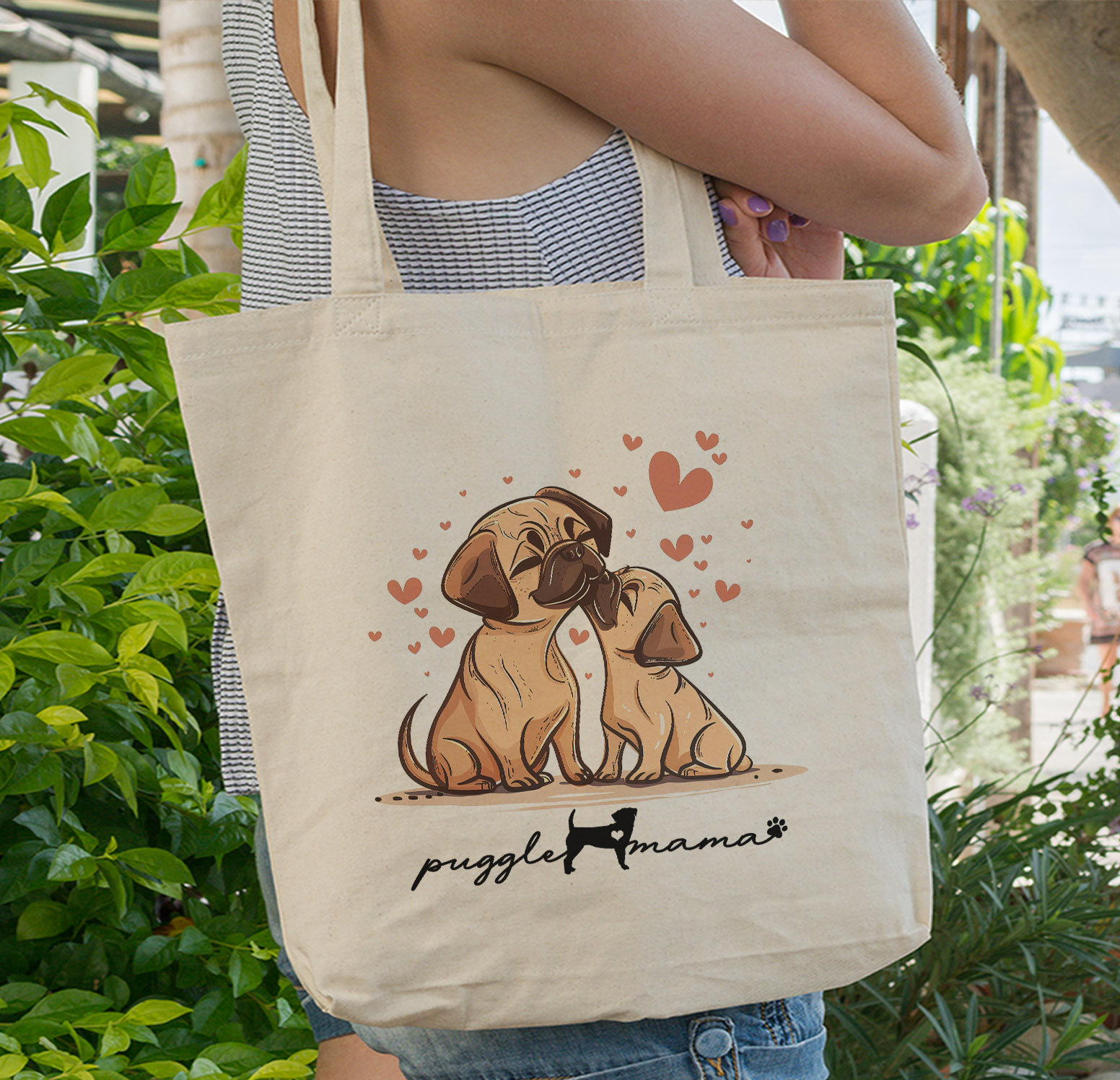 Cute Puggle Tote Bag, Puggle Dog Mom Essentials Tote Bag, Dog Mom Tote Bag, Puggle Love Mama Tote Bag For Dog Lover Gift For Dog Mom Gifts