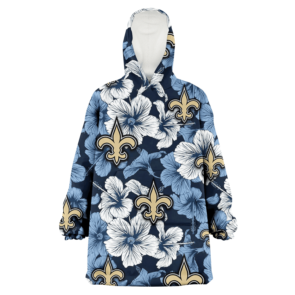 New Orleans Saints White And Blue Hibiscus Dark Blue Background 3D Printed Hoodie Blanket Snug Hoodie